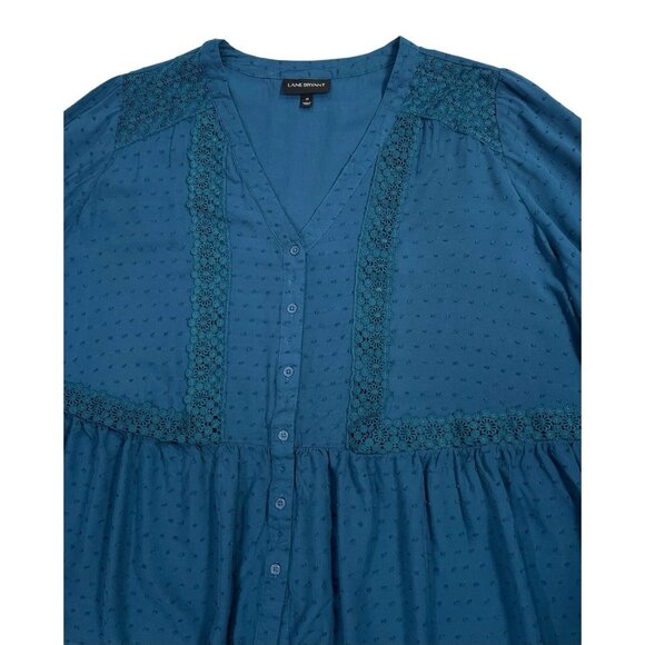 Lane Bryant Boho Peasant Shirt V Neck Button Lace Blue Plus Size 28 Top - Picture 10 of 11
